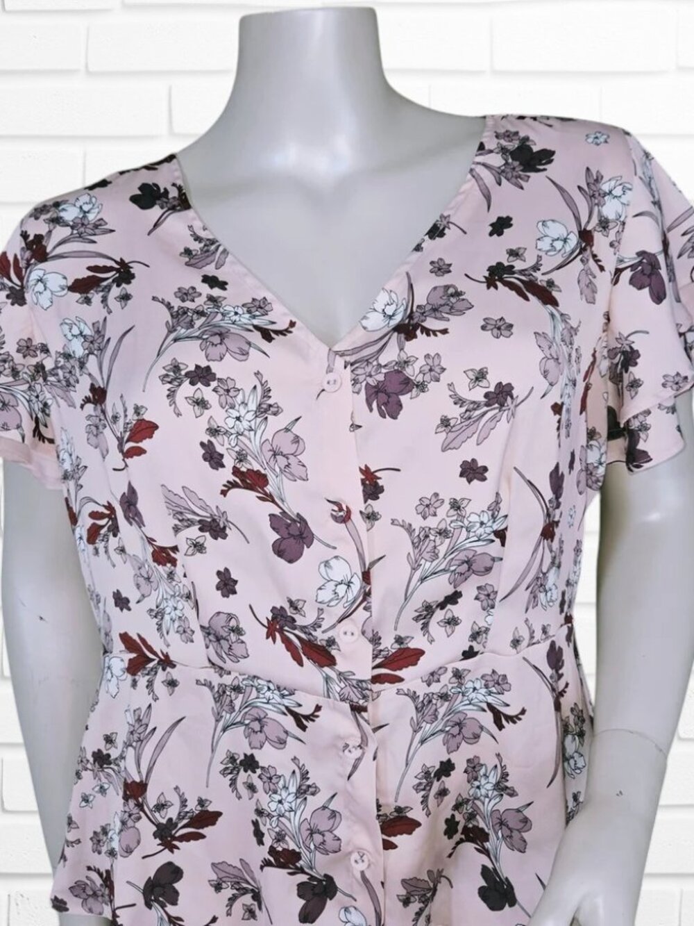 Liz Claiborne Satin Rose Pink Floral Blouse Sz XL
